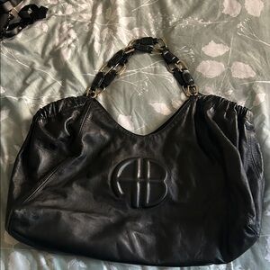 Anine Bing Black Leather Chain-Handle Kate Large Shoulder Bag